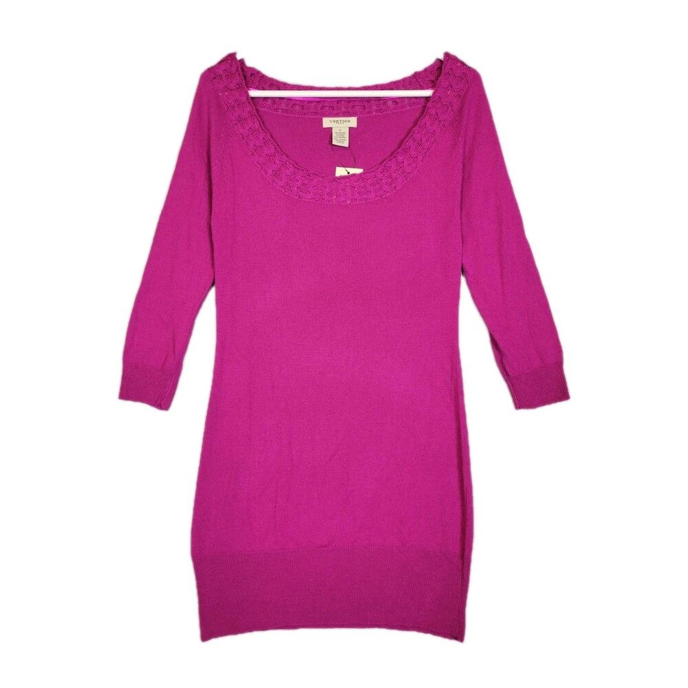 NWT Vertigo Paris Fushia Sweater Dress Tunic Womens Medium Wool Cashmere Luxury